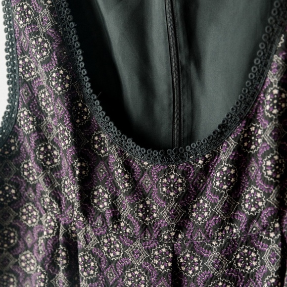 Anna Sui - Brocade - Black Purple Lace Dress - Grunge Vintage Designer - Size 10 - Picture 5 of 10